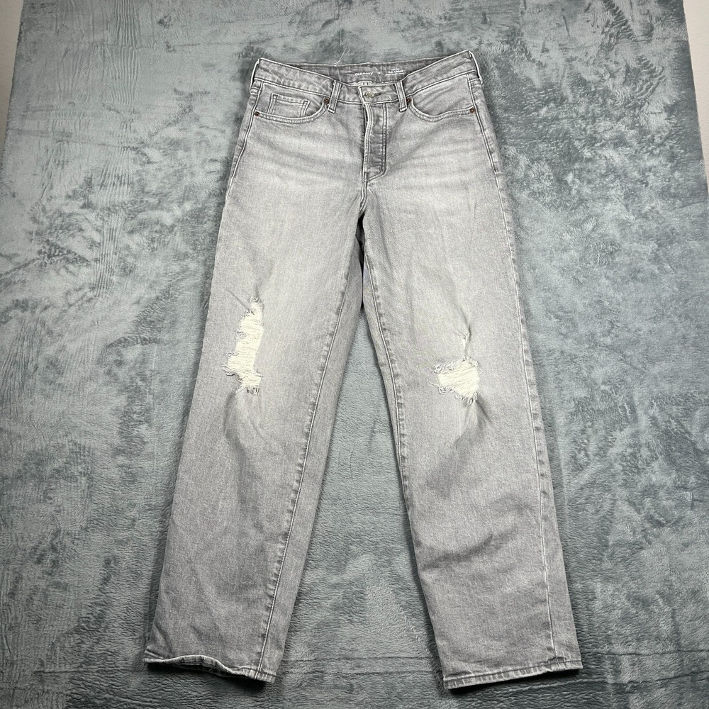 Old Navy High Rise OG Loose Jeans Womens 8 Gray Denim Straight Leg Distressed